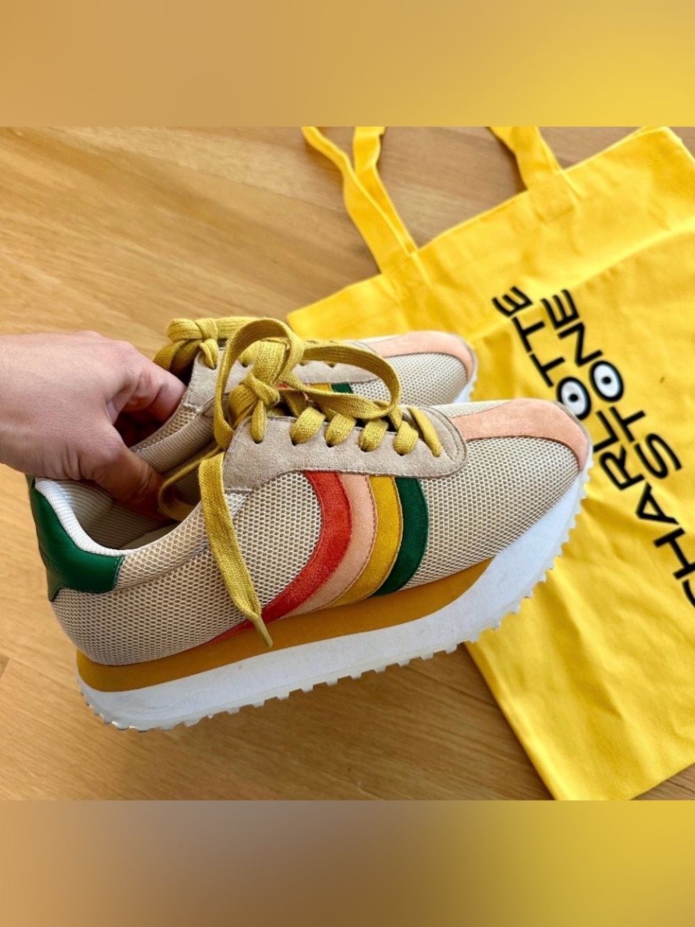 Charlotte stone “tootsie” platform sneakers rainbow stripe - Size 8.5* GUC
